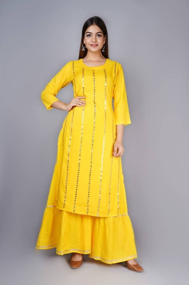 Women's Rayon Gota Work Kurta With Palazzo Set